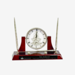 Executive Piano Finish Clock Desk Set w/2 Pens & Letter Opener Silver/Rosewood