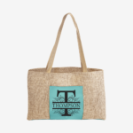 Teal Leatherette and Burlap Tote Bag