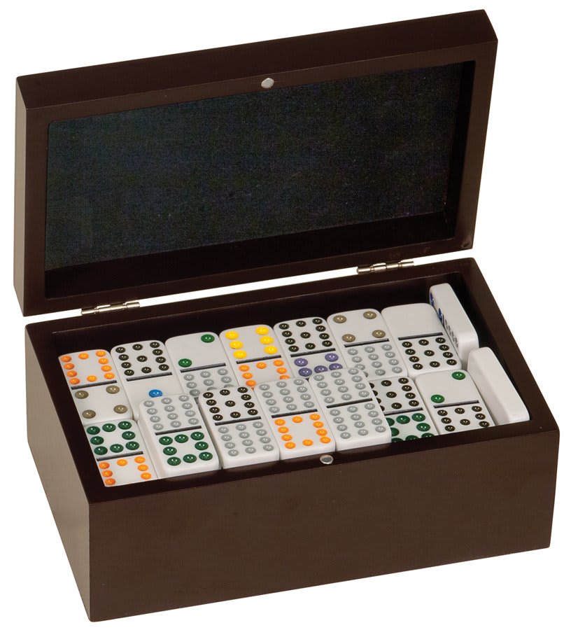 Rosewood Finish Double Twelves Domino Set with 91 Dominos