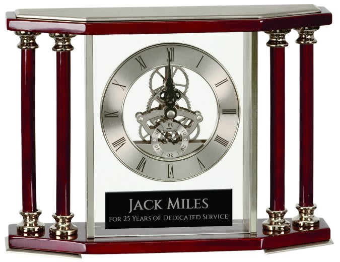 Executive 4 Pillar Piano Finish Clock Silver/Rosewood