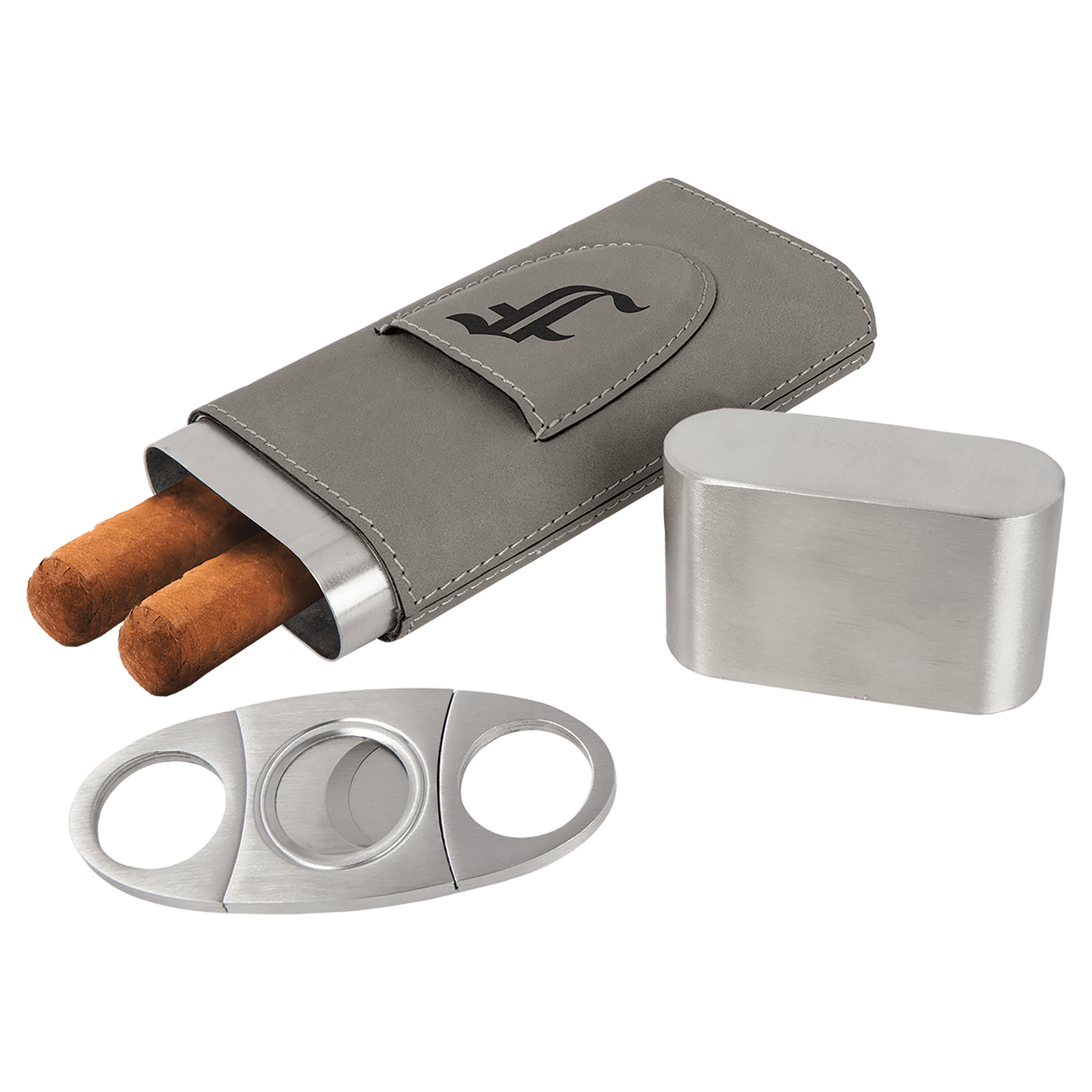 Gray Leatherette Cigar Case with Cutter