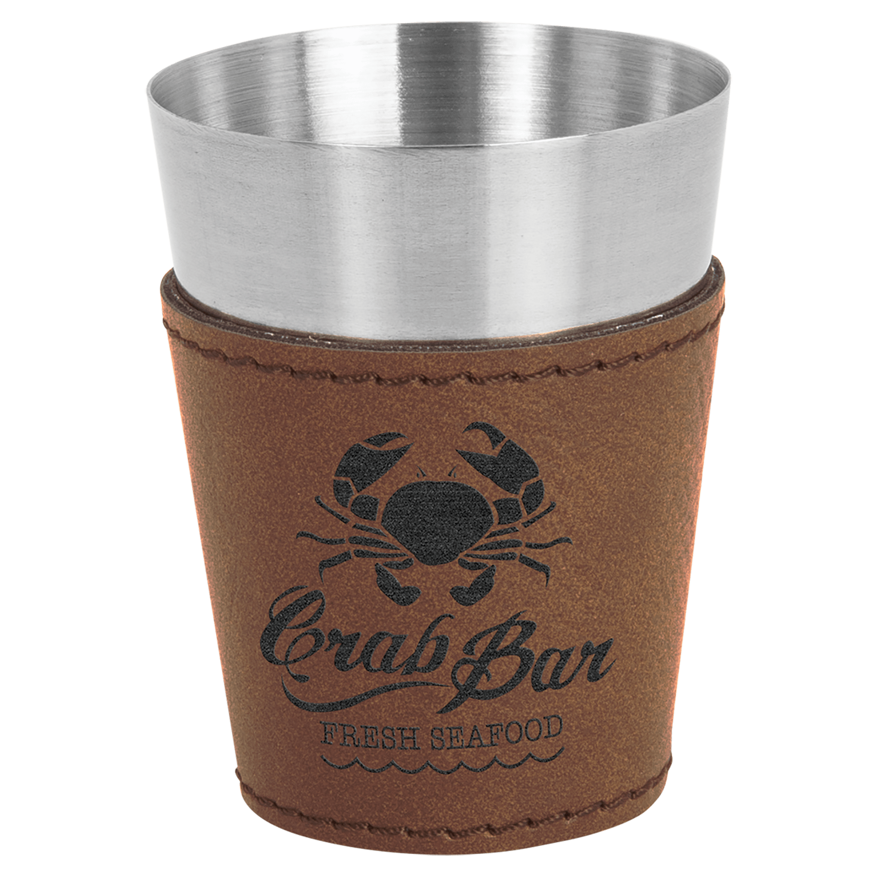 Dark Brown Leatherette Wrapped Stainless Steel Shot Glass
