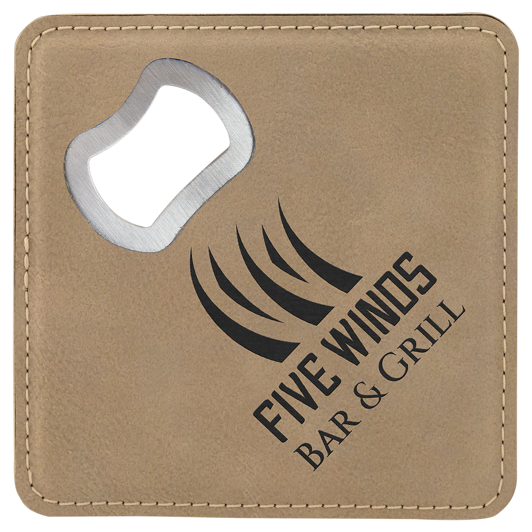 Light Brown Leatherette Coaster with Bottle Opener