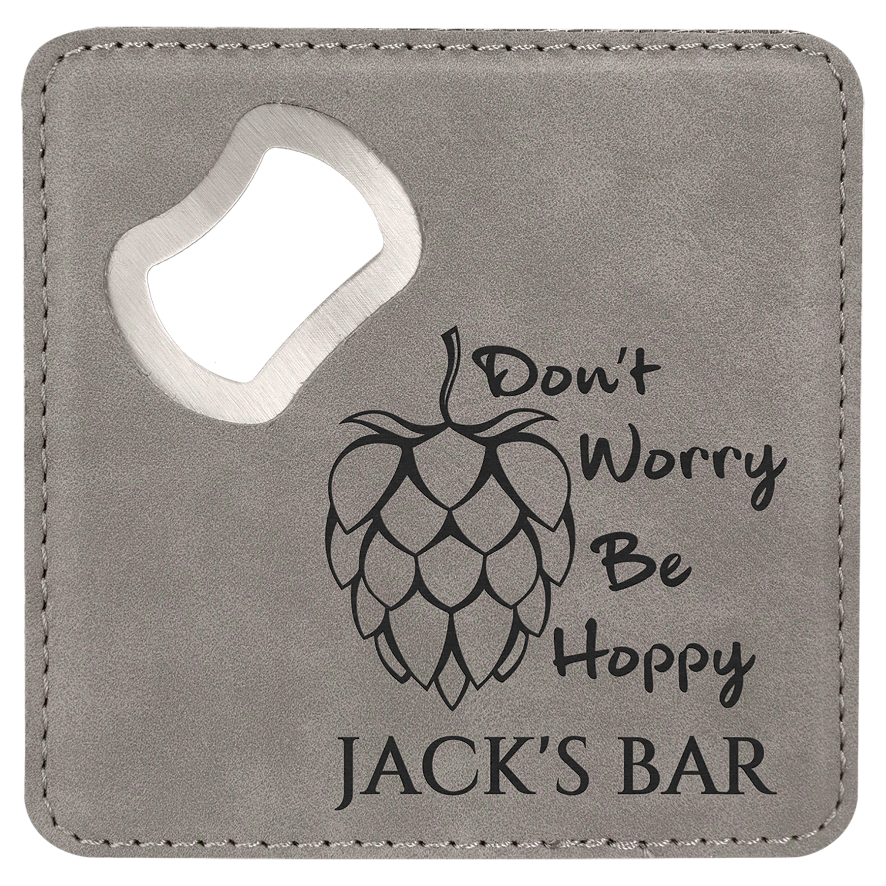 Gray Leatherette Coaster with Bottle Opener