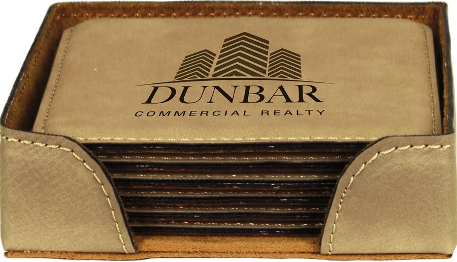 Light Brown Square Leatherette 6-Coaster Set