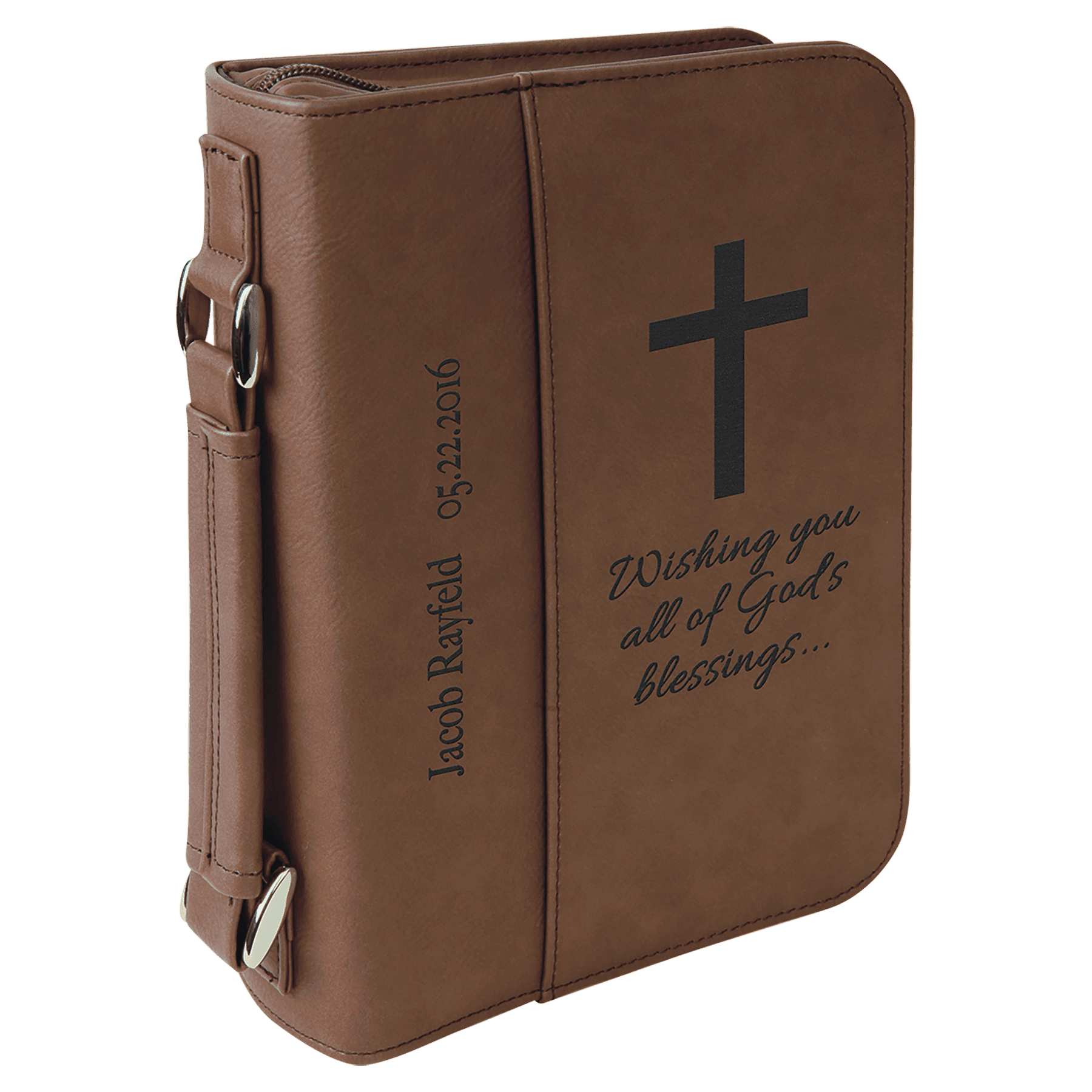 Dark Brown Leatherette Book/Bible Cover with Zipper
