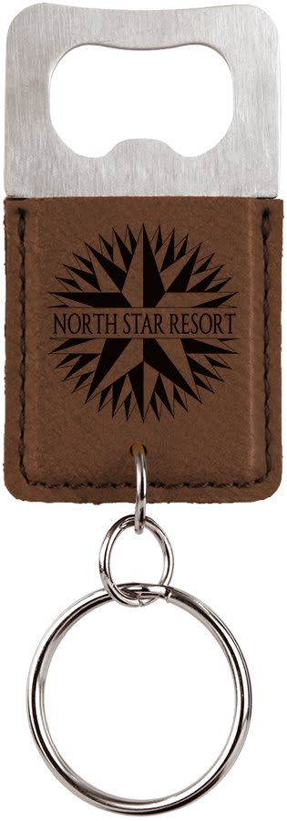 Dark Brown Leatherette Rectangle Bottle Opener Keychain