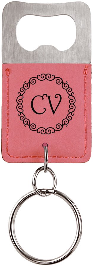 Pink Leatherette Rectangle Bottle Opener Keychain