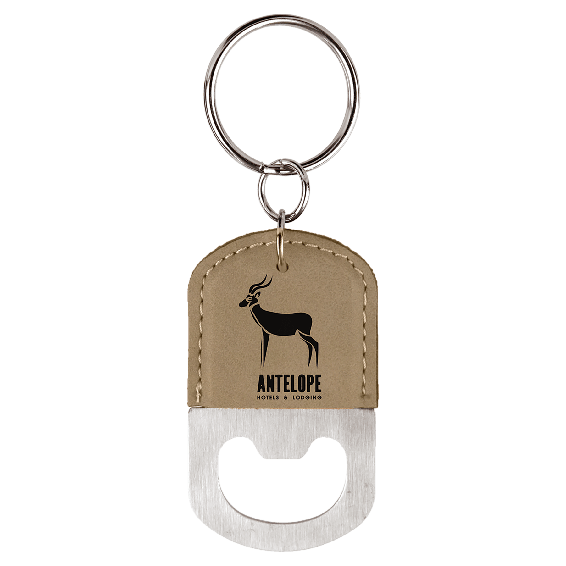 Light Brown Leatherette Oval Bottle Opener Keychains