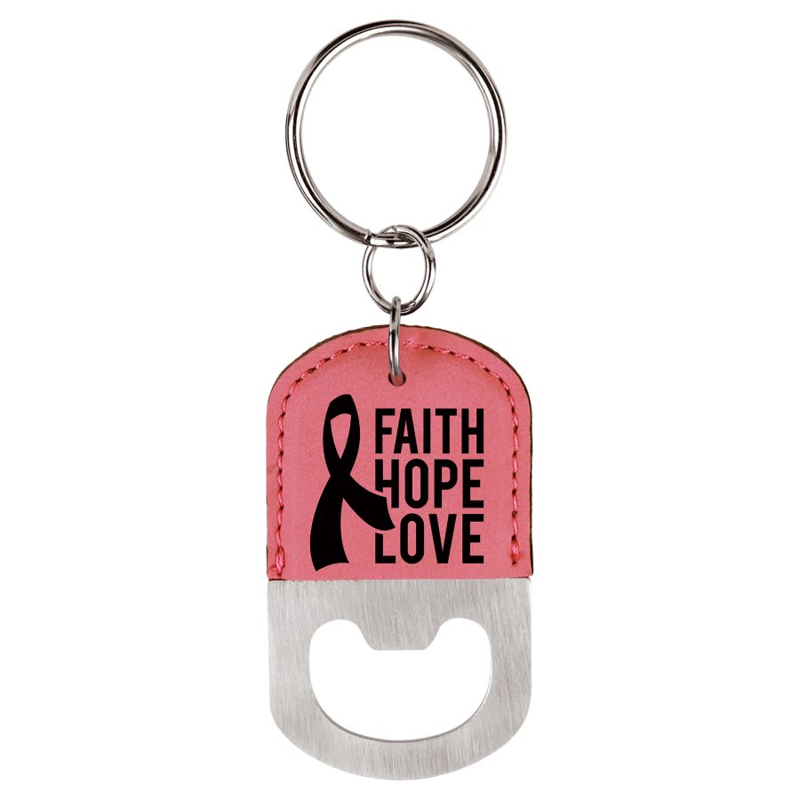 Pink Leatherette Oval Bottle Opener Keychain