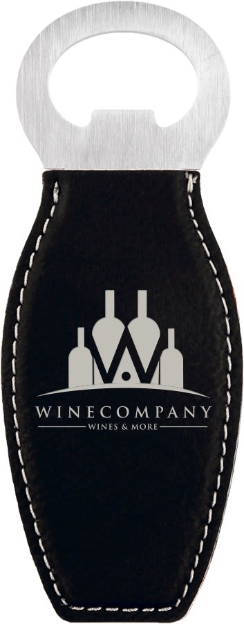 Black/Silver Leatherette Magnetic Bottle Opener