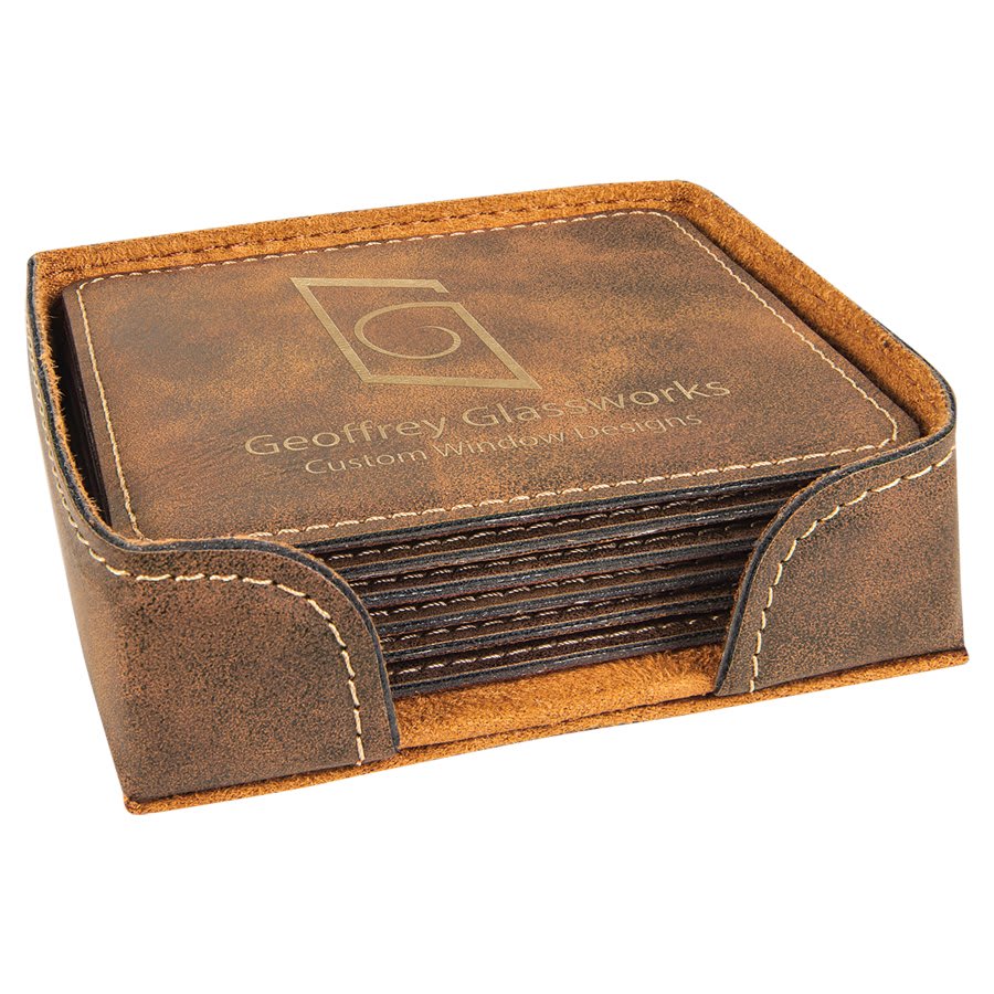 Rustic/Gold Square Leatherette 6-Coaster Set