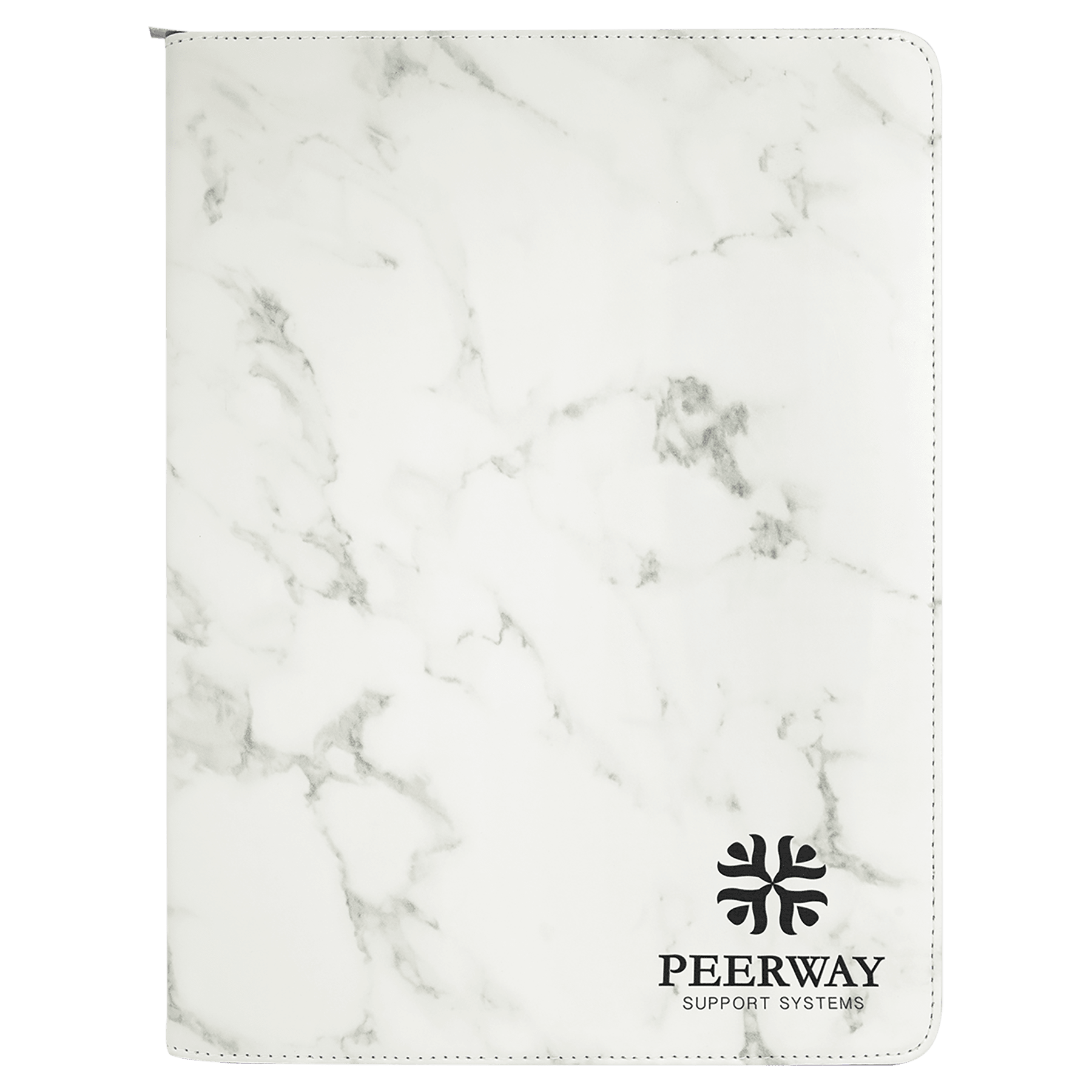 White Marble Leatherette Portfolio with Zipper