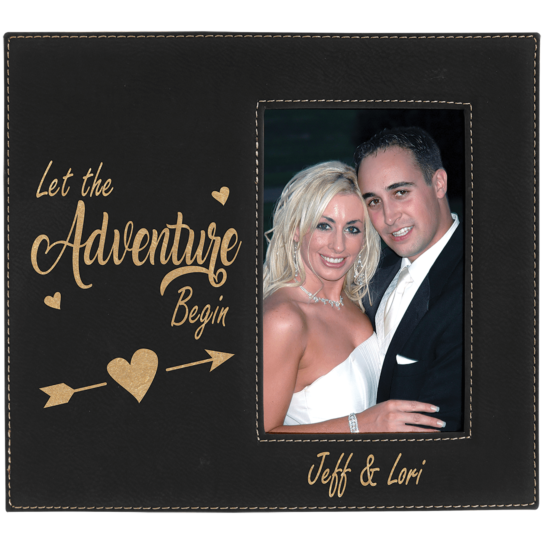 Black/Gold Leatherette Photo Frame with Large Engraving Area