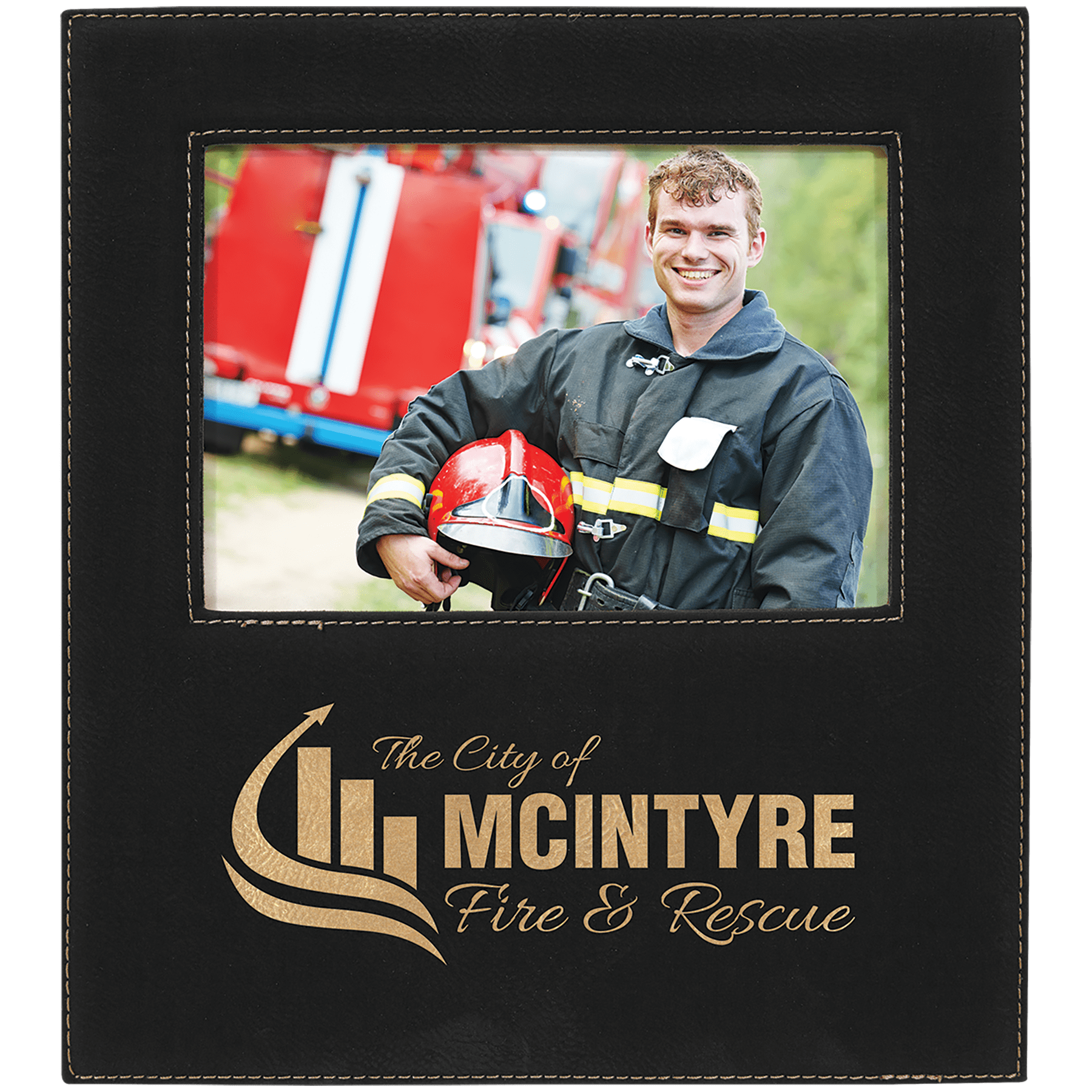 Black/Gold Leatherette Photo Frame with Large Engraving Area