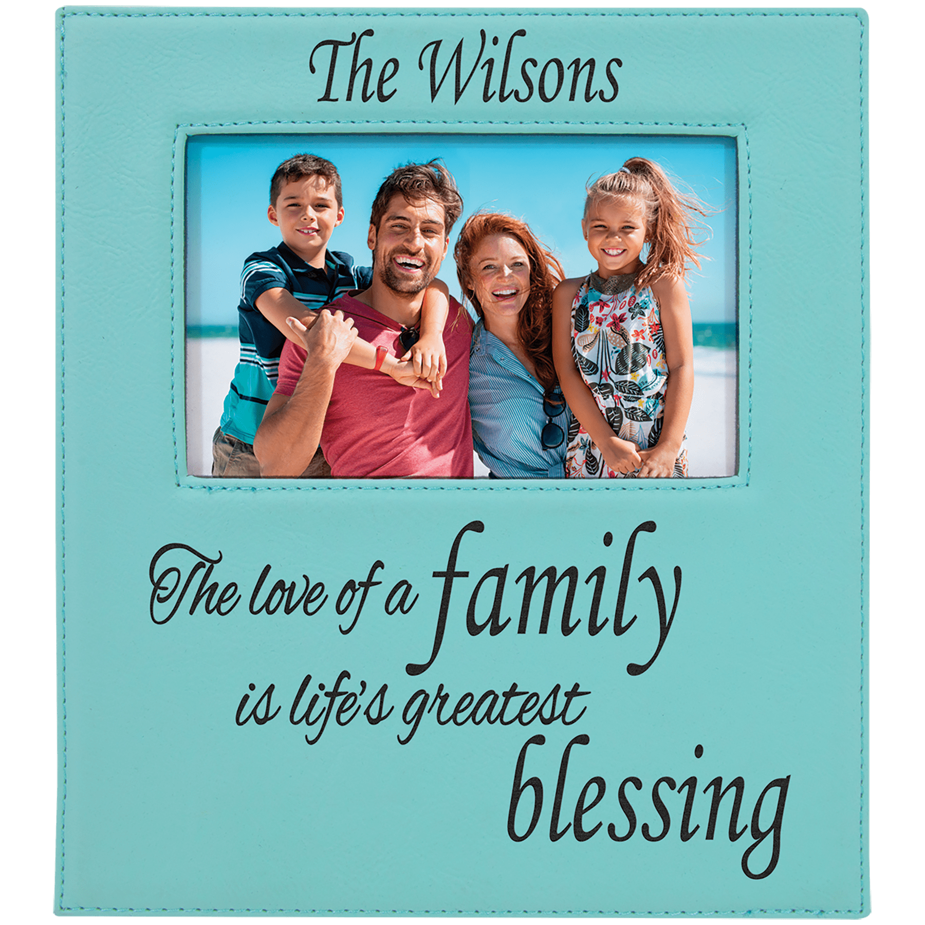 Teal Leatherette Photo Frame with Large Engraving Area