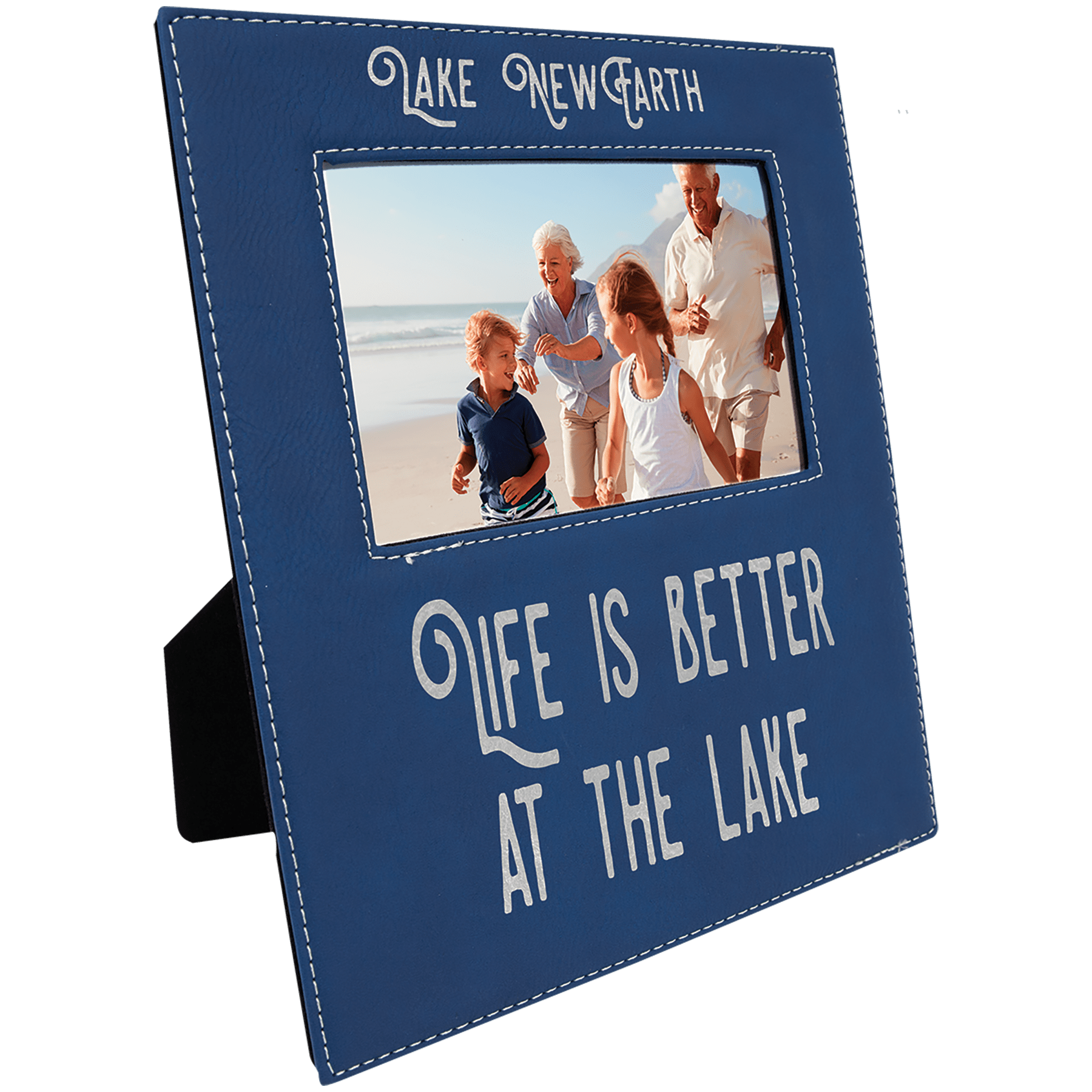 Blue/Silver Leatherette Photo Frame with Large Engraving Area