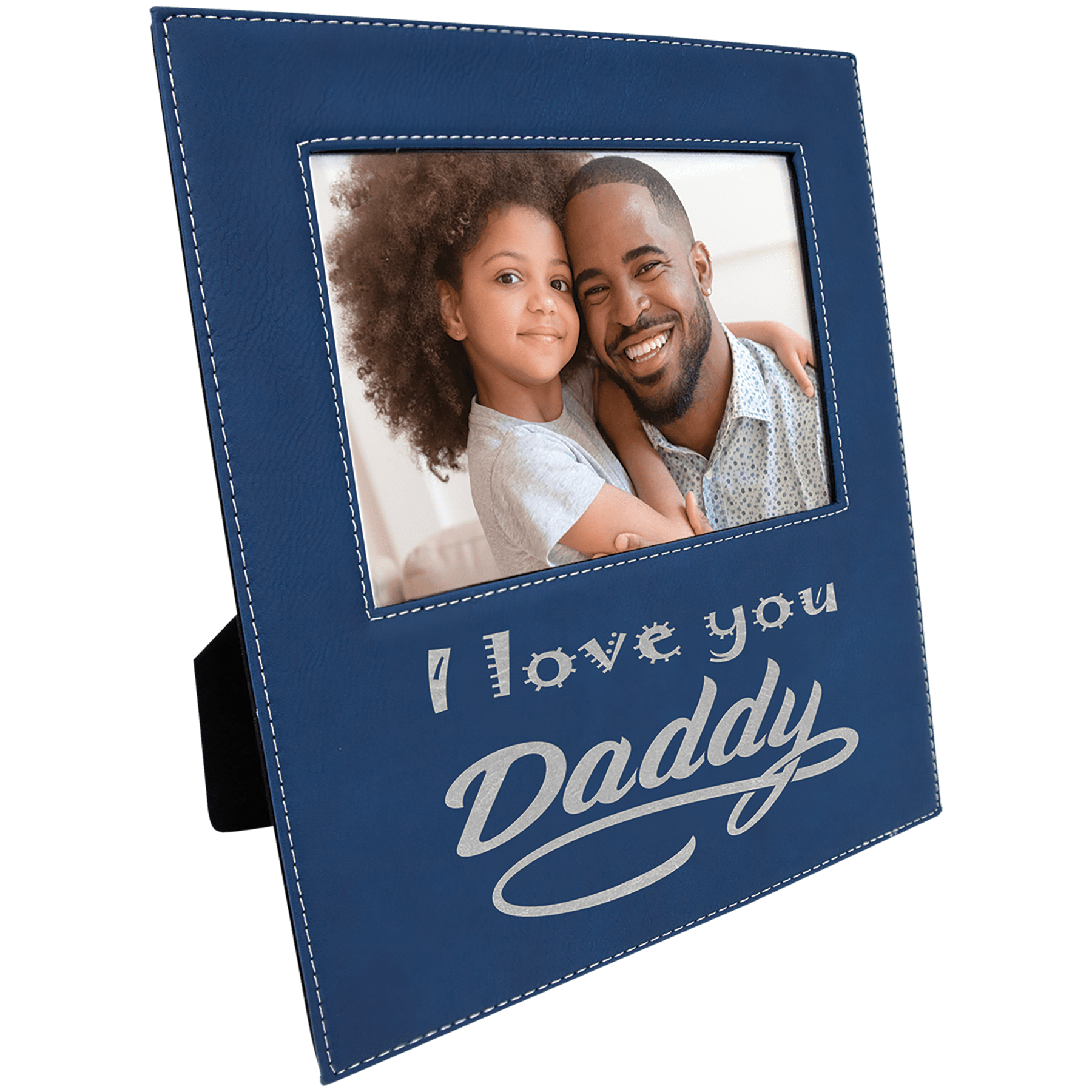 Blue/Silver Leatherette Photo Frame with Large Engraving Area