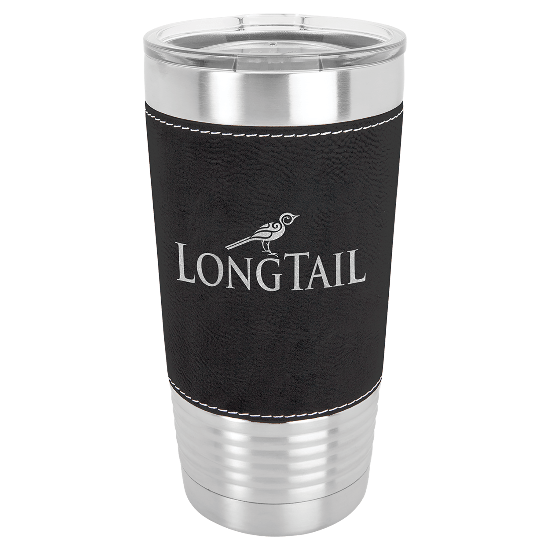 Black/Silver Leatherette Wrapped Polar Camel Tumbler with Clear Lid
