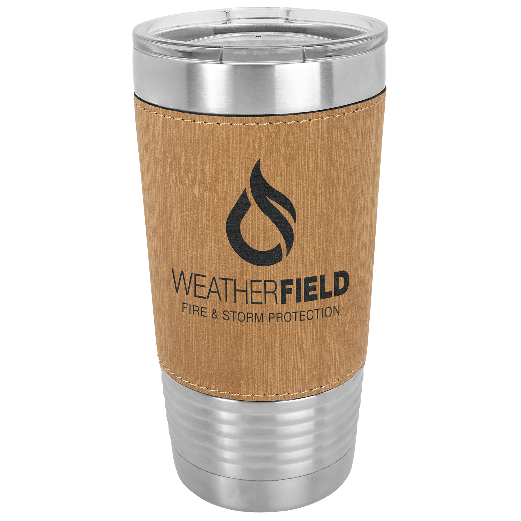 Bamboo Leatherette Wrapped Polar Camel Tumbler with Clear Lid