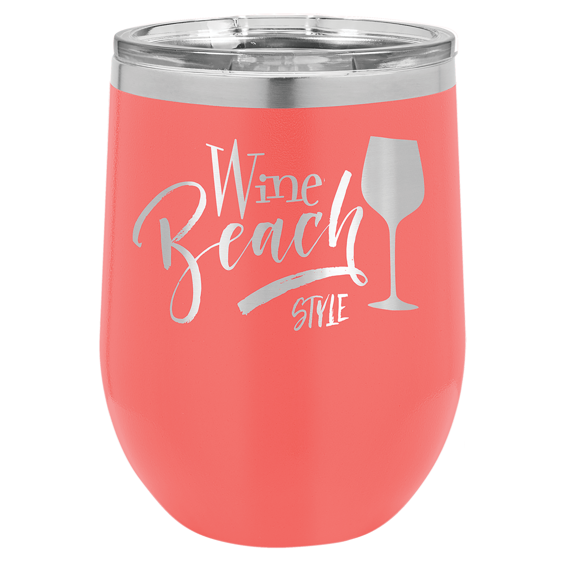 Coral 12 oz. Polar Camel Stemless Tumbler with Clear Lid