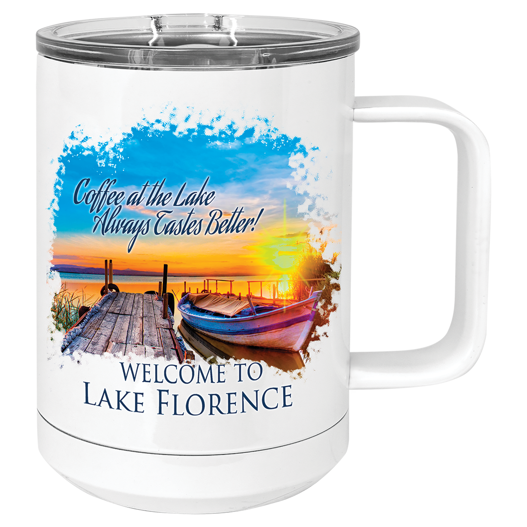 White Full Color Polar Camel 15 oz. Mug with Clear Slider Lid