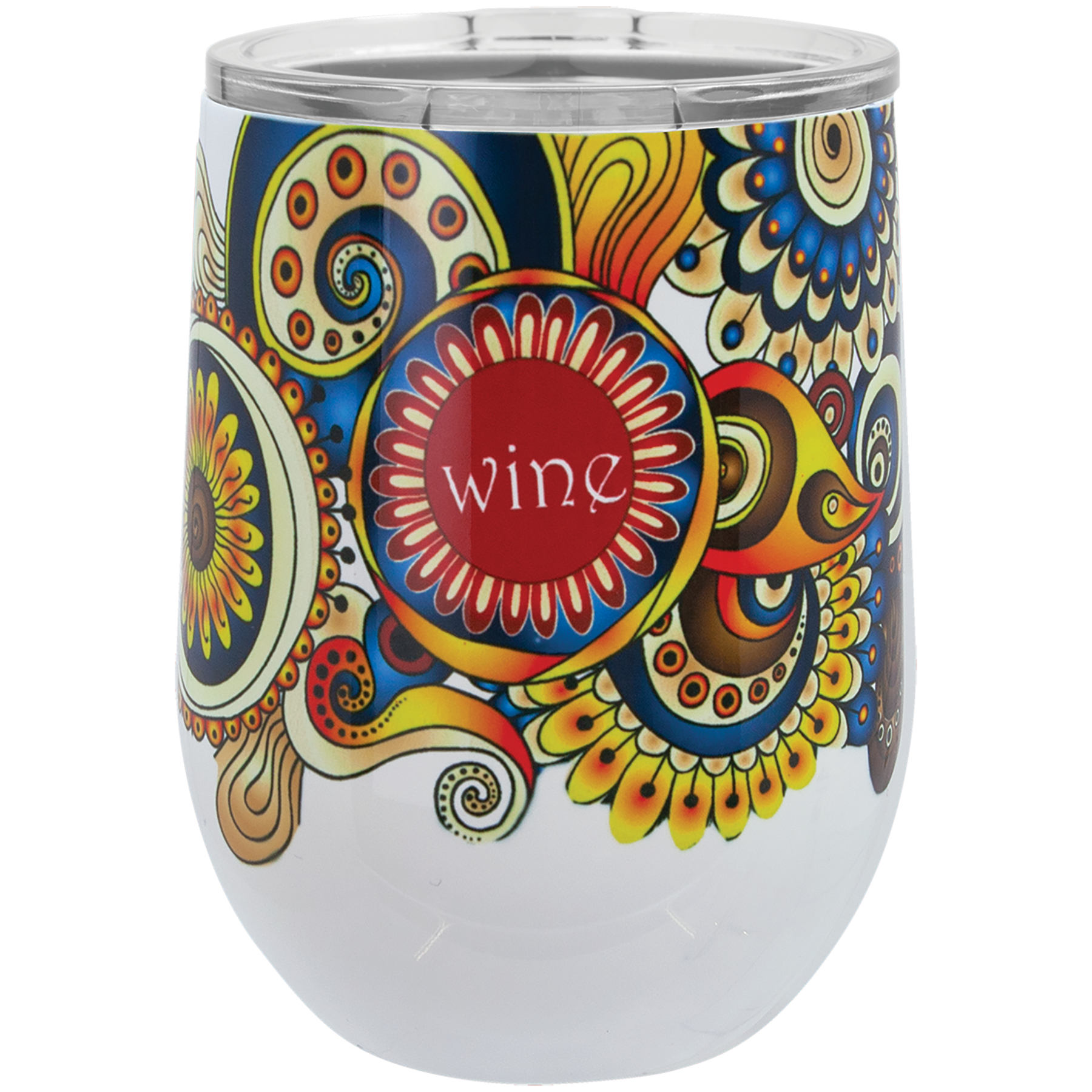 White Full Color Polar Camel 12 oz. Stemless Wine Tumbler w/Clear Lid