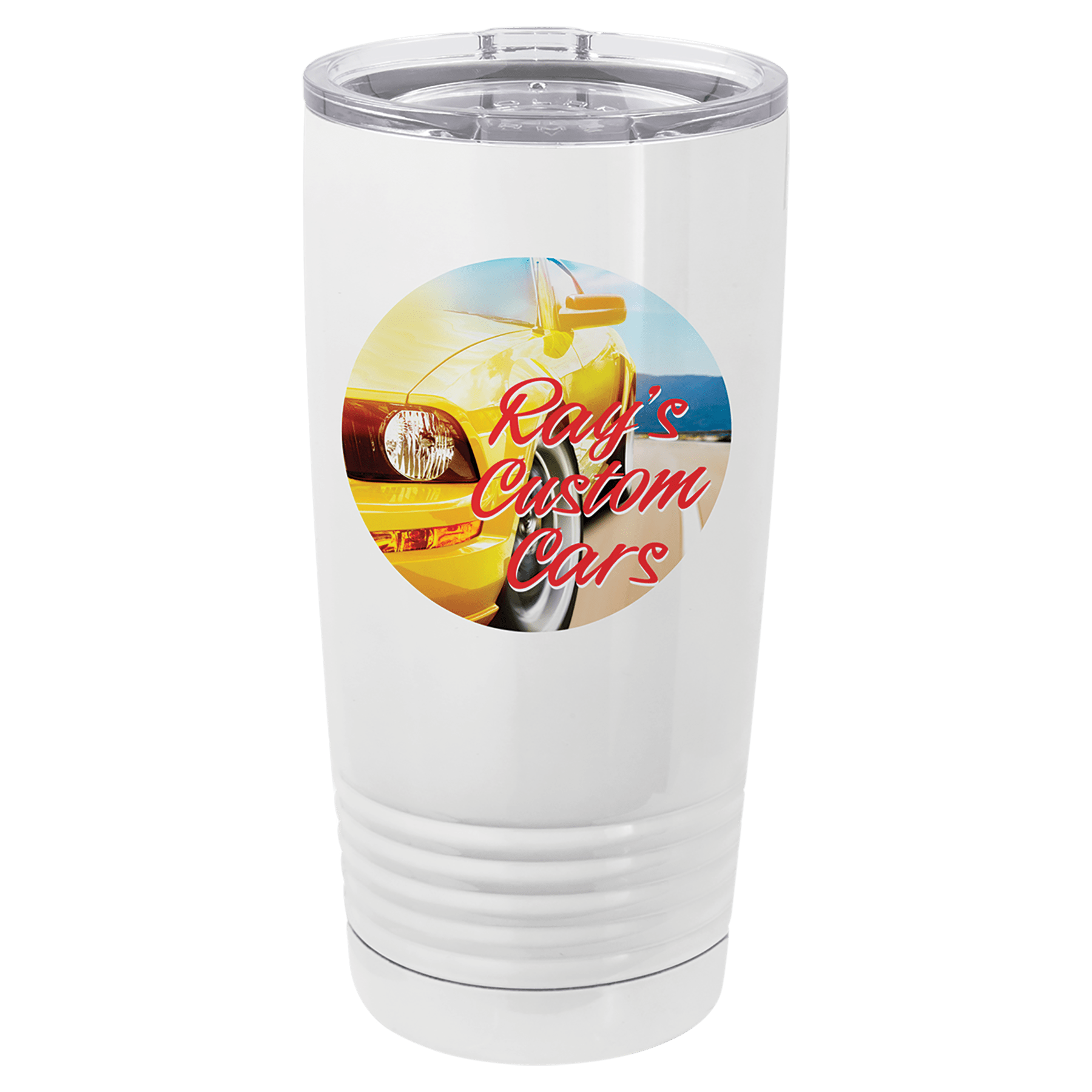 White Full Color Polar Camel 20 oz. Ringneck Tumbler with Clear Lid
