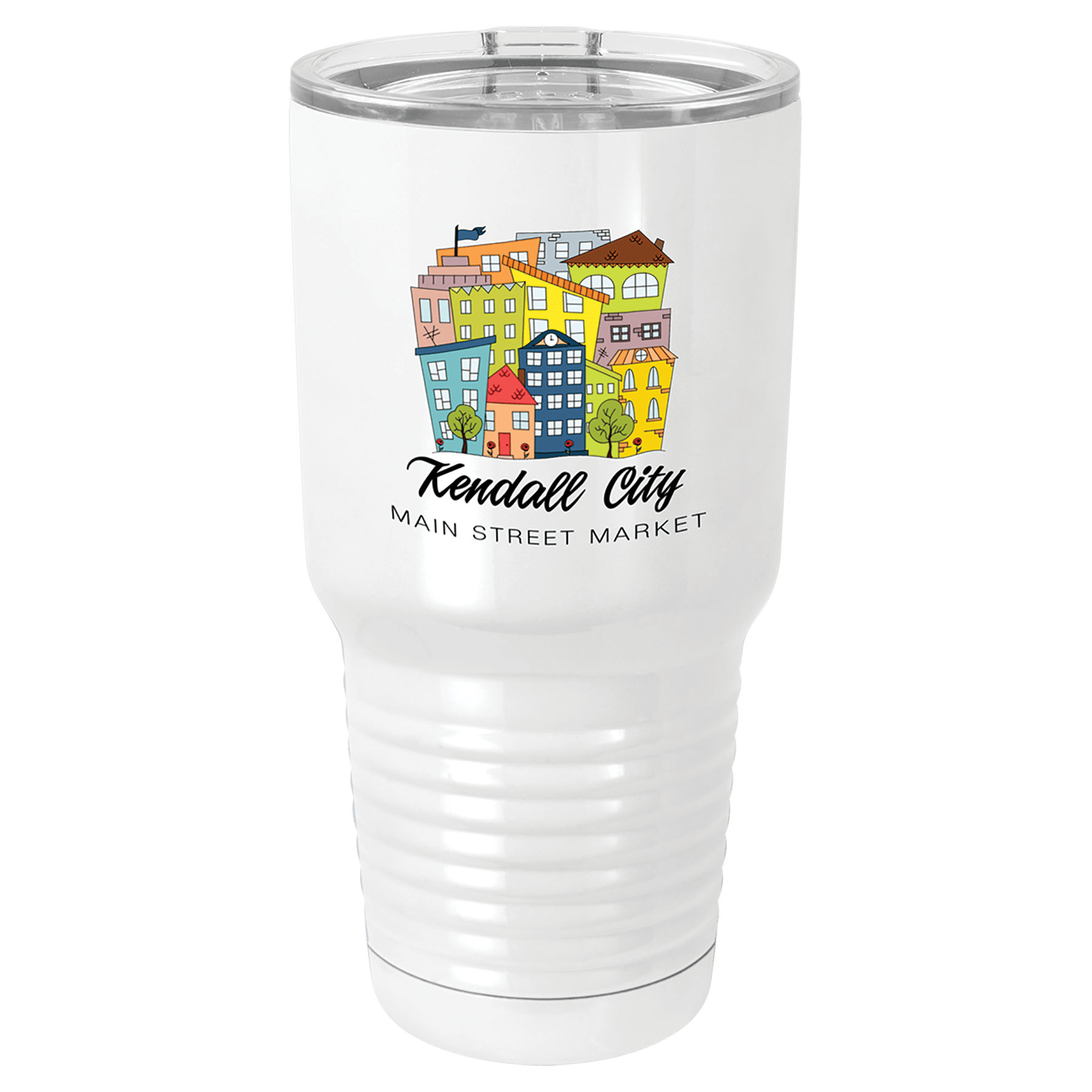 White Full Color 30 oz. Polar Camel Ringneck Tumbler with Clear Lid.