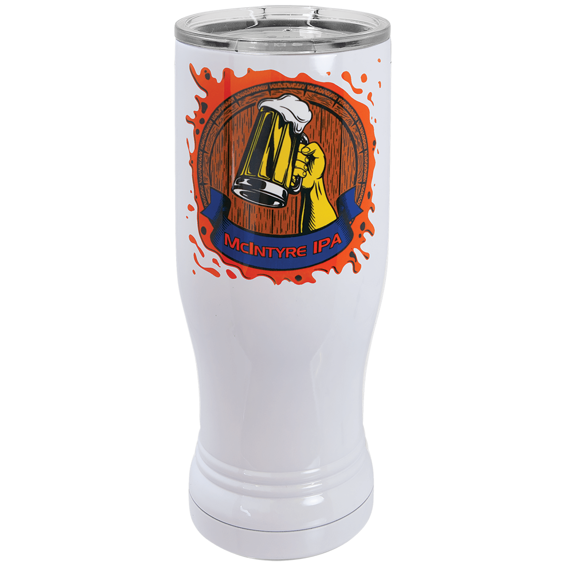 White Full Color Polar Camel 14 oz. Pilsner with Clear Slider Lid