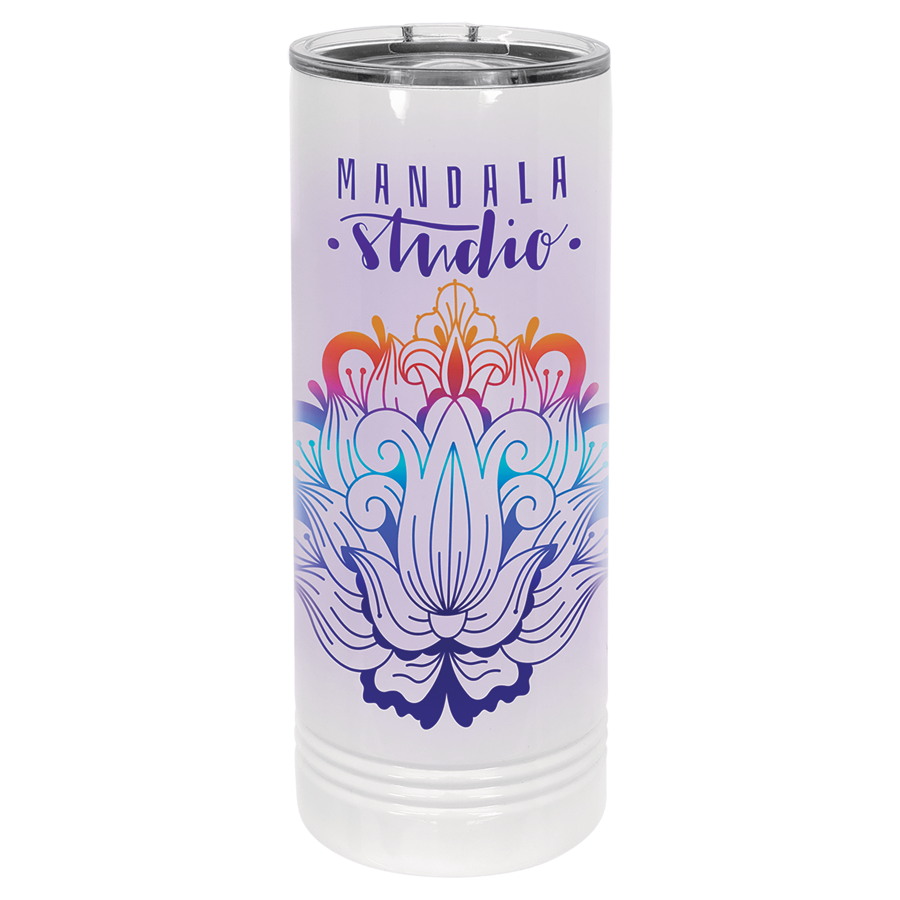 Full Color Polar Camel Skinny Tumbler with Slider Lid- White