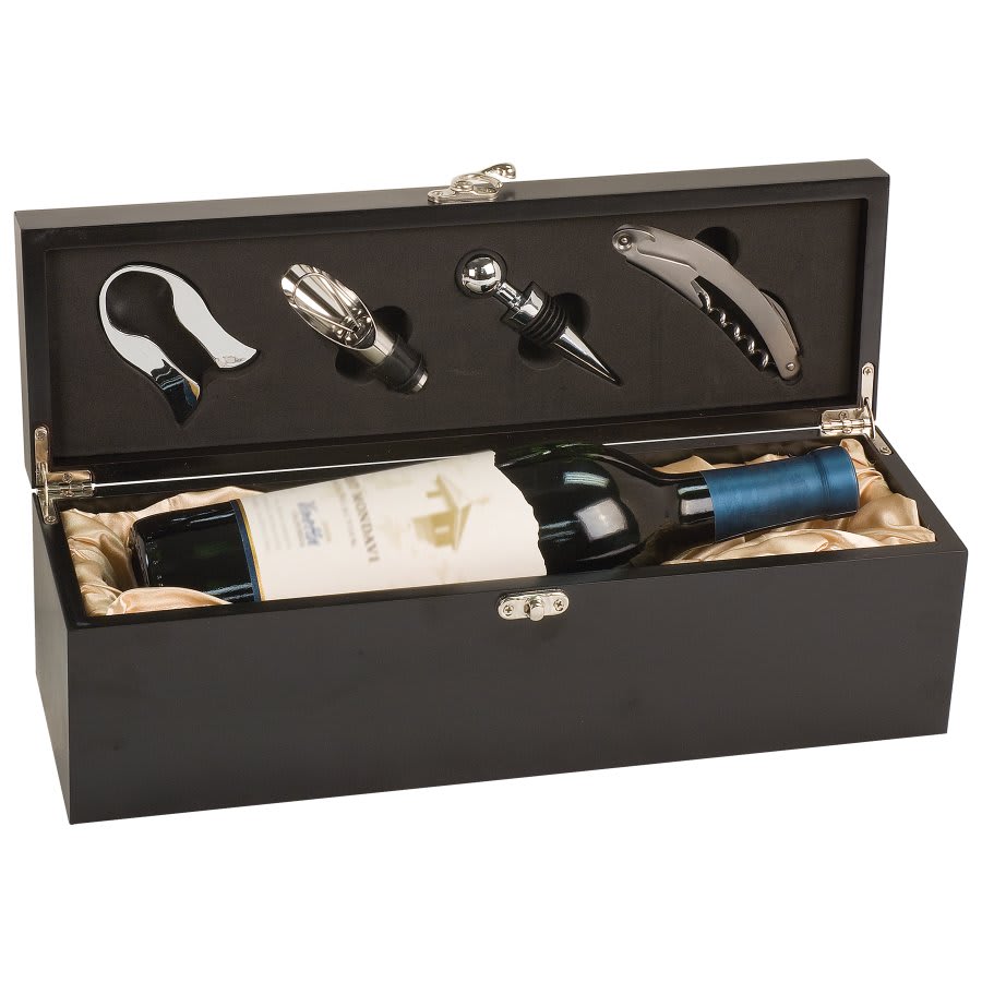 Matte Black Finish Single Wine Presentation Box with Tools