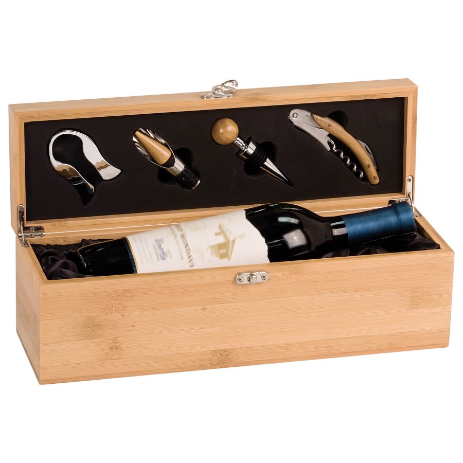 Solid Bamboo Single Wine Presentation Box with Tools